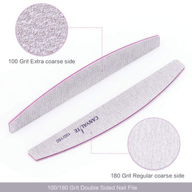 Woman using CANVALITE Nail Files at home on natural nails