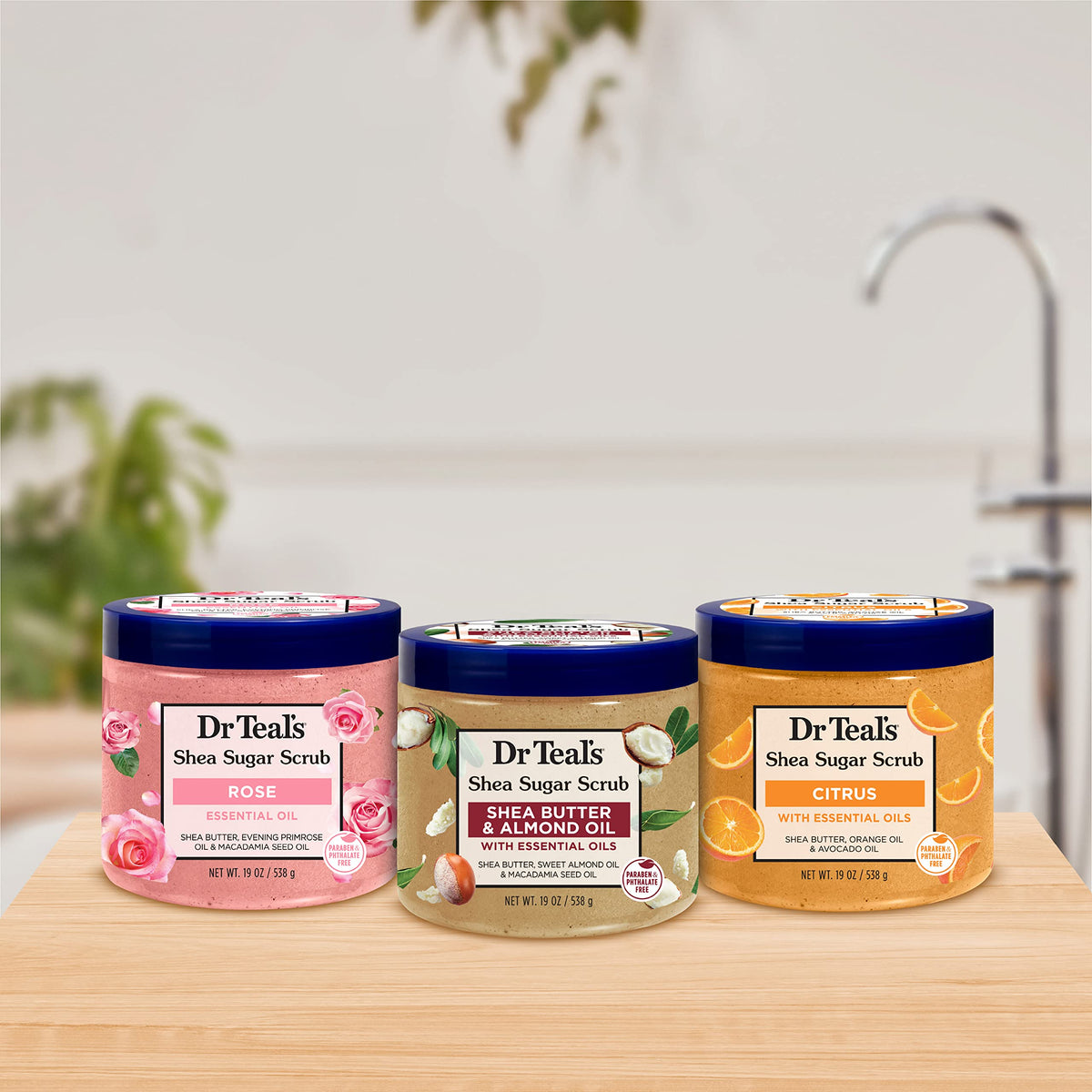 Woman using Dr Teal's Shea Sugar Scrub in the shower