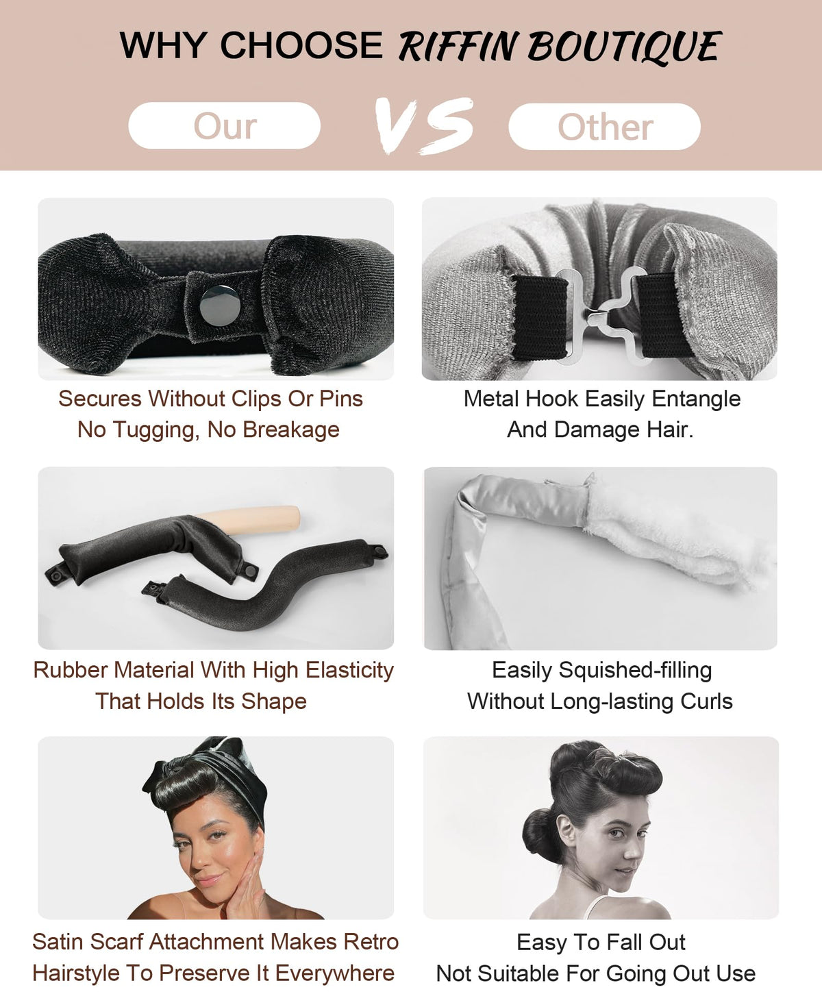 Woman using RIFFIN heatless curling rods at home