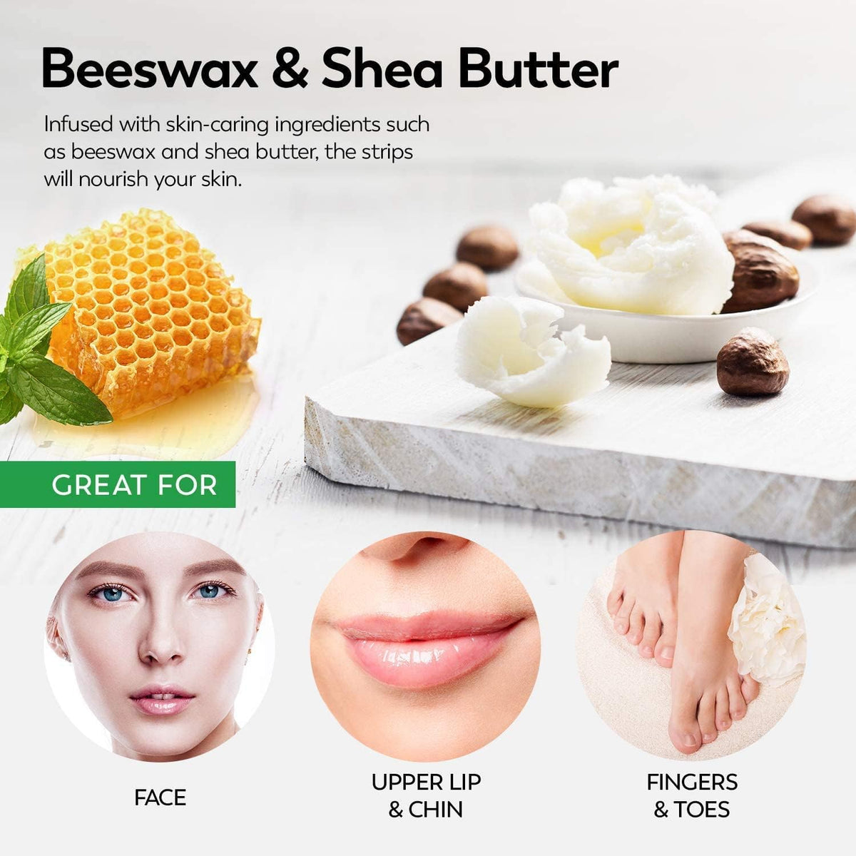 Woman using ShineMore Facial Wax Strips at home