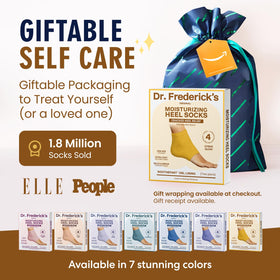 Woman wearing Dr. Frederick's Fuzzy Heel Socks relaxing at home