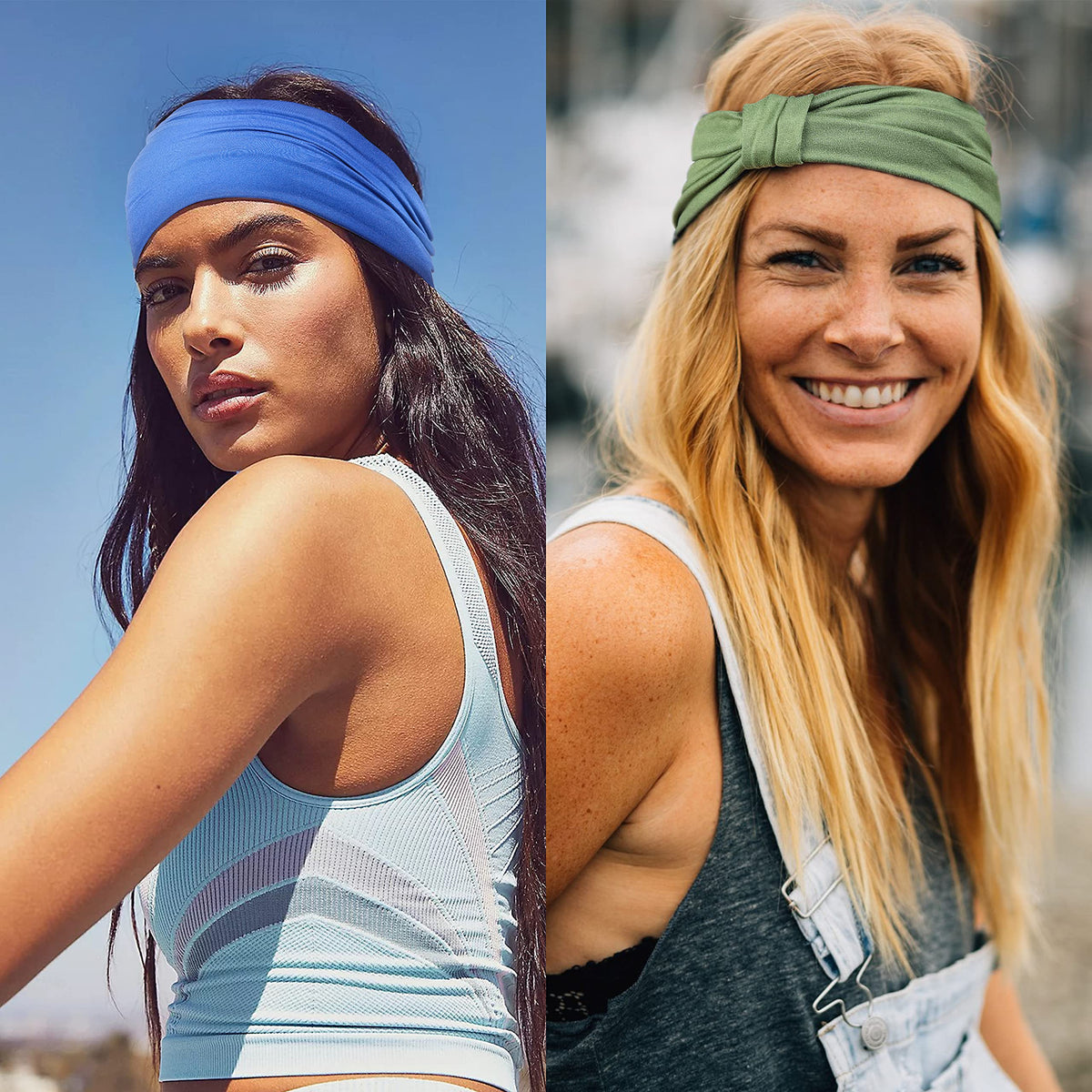 Woman wearing GiLi wide headband while running