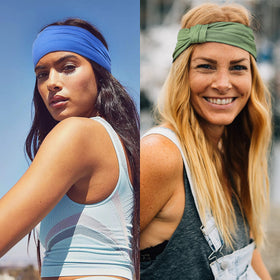 Woman wearing GiLi wide headband while running