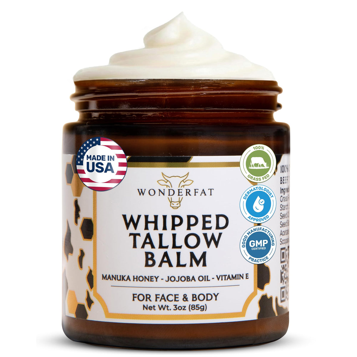 Wonderfat Fragrance Free Whipped Tallow Balm 3oz front view