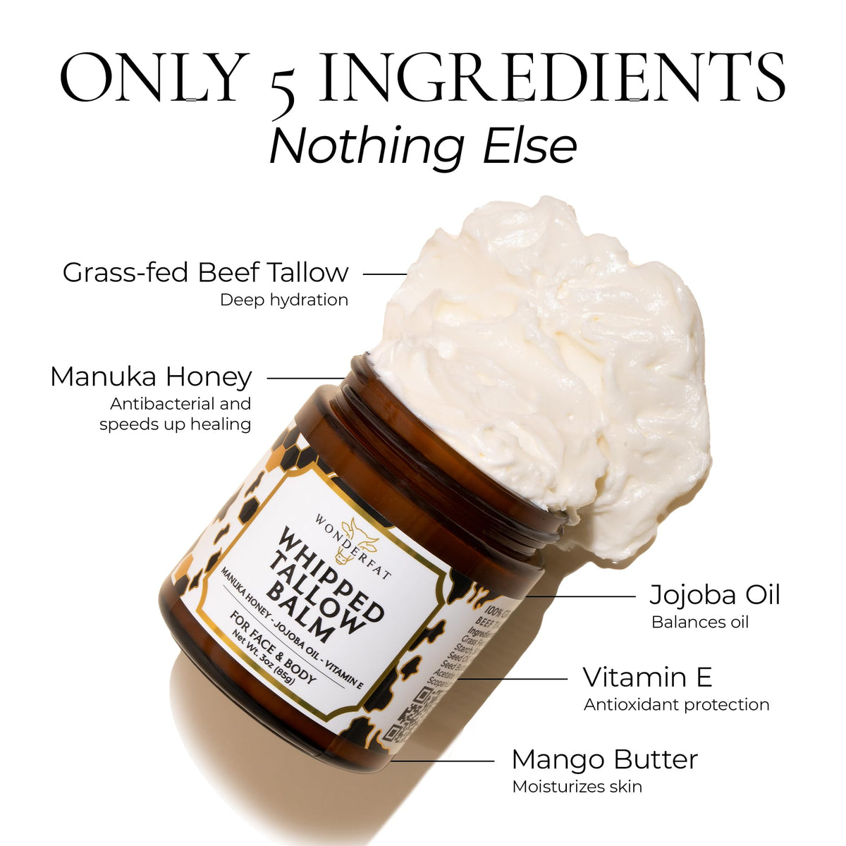 Wonderfat Fragrance Free Whipped Tallow Balm 3oz side view