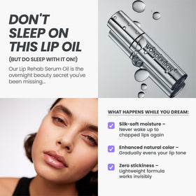 Wonderskin Lip Oil Rehab Serum on a wooden surface