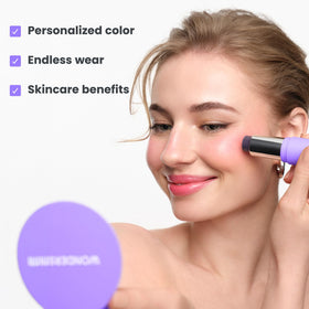 Wonderskin pH-Activated Cream Blush Stick applied on cheeks