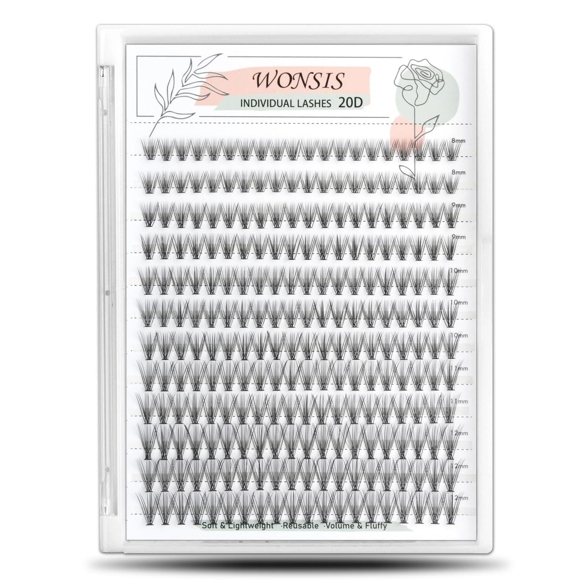 WONSIS Lash Clusters 240 pcs front view with mixed lengths