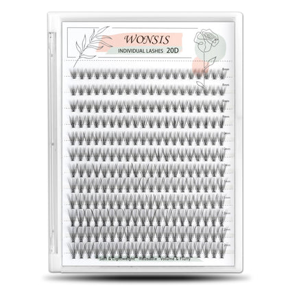 WONSIS Lash Clusters 240 pcs front view with mixed lengths