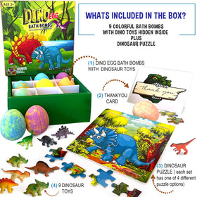 Wooden jigsaw dinosaur puzzle included with bath bombs