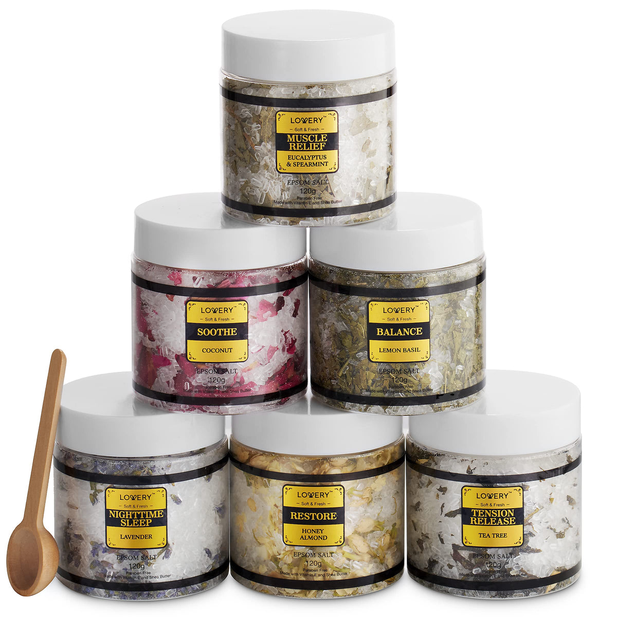Wooden salt scoop included with LOVERY Spa Gift Basket