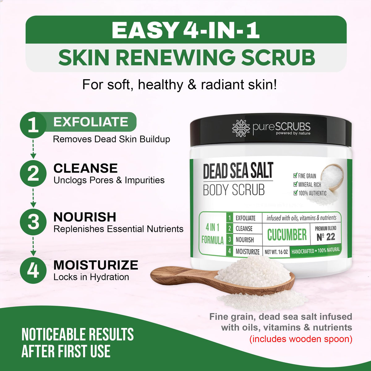wooden spoon included with pureSCRUBS Cucumber Body Scrub Set