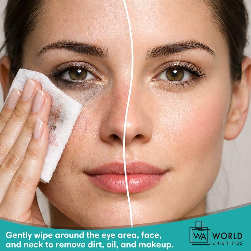 World Amenities Makeup Remover Wipes open showing individual wipes