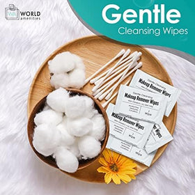 World Amenities Makeup Remover Wipes opened pack showing wipes