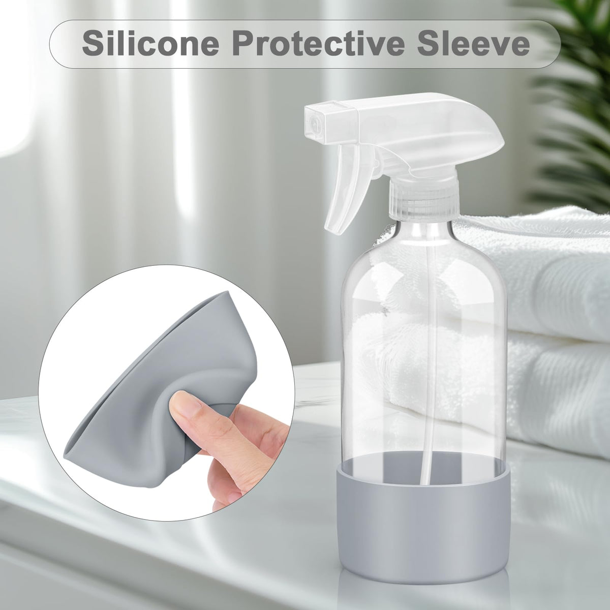 Worldgsb 16 oz glass spray bottle showing mist spray mode