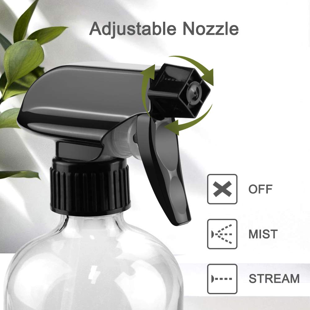 Worldgsb 16 oz glass spray bottle side view with black cap