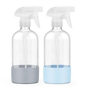Worldgsb Glass Spray Bottle 16 oz clear front view with silicone sleeve