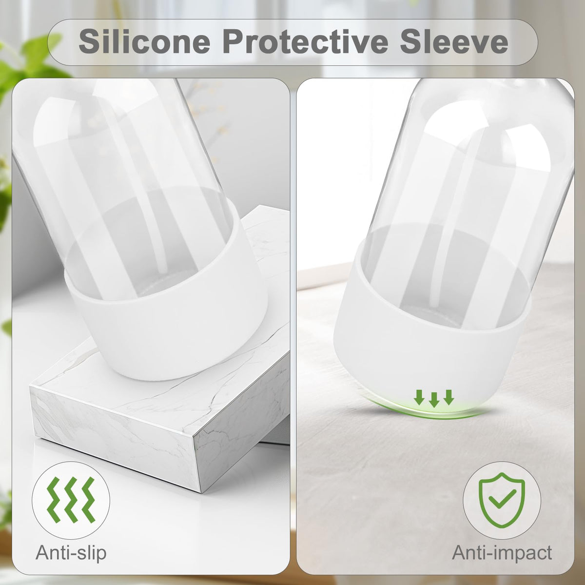 Worldgsb glass spray bottle with silicone sleeve in a garden setting