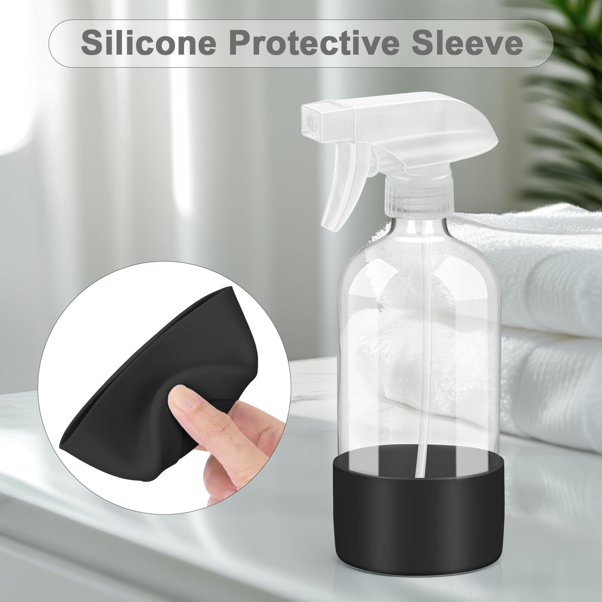 Worldgsb Glass Spray Bottles 16 oz back view highlighting silicone sleeve