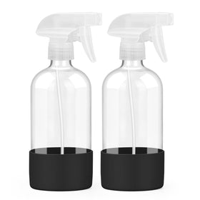 Worldgsb Glass Spray Bottles 16 oz clear front view with silicone sleeve