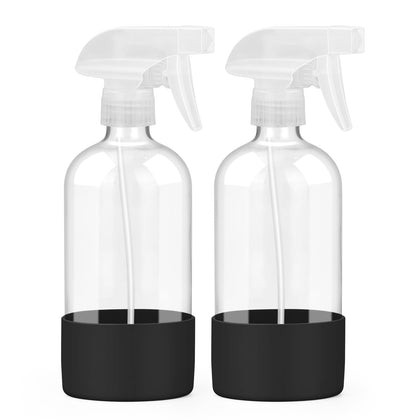 Worldgsb Glass Spray Bottles 16 oz clear front view with silicone sleeve