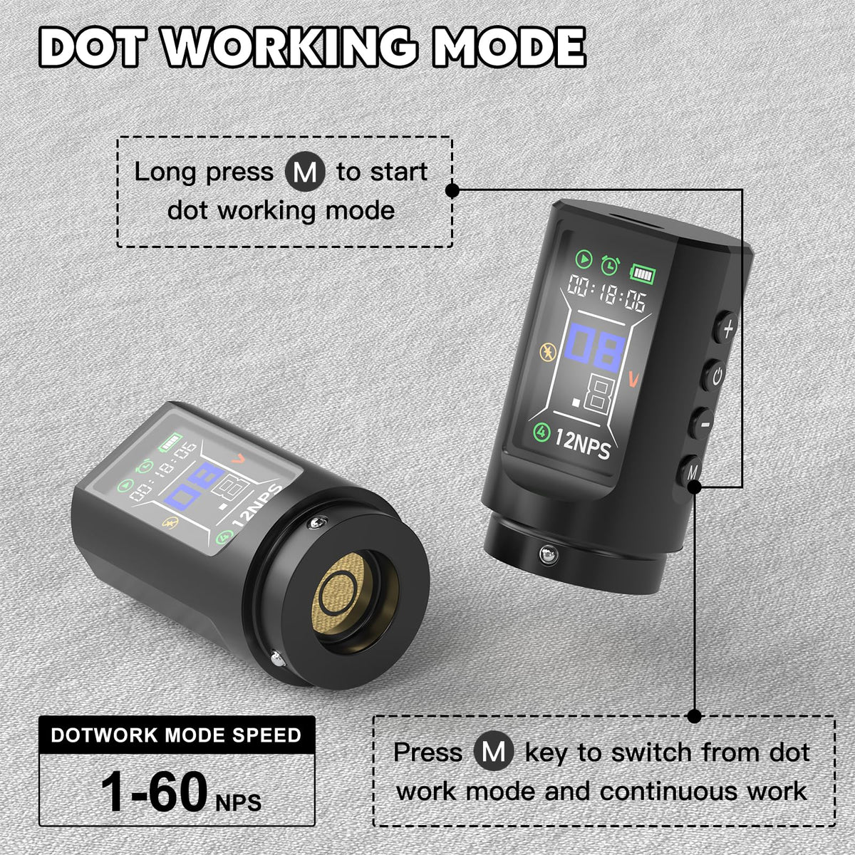 Wormhole Saros Tattoo Pen with adjustable display showing settings