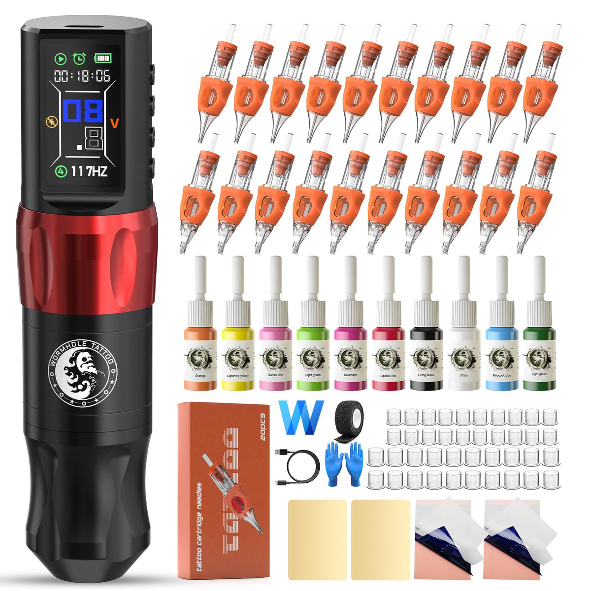 Wormhole Saros Wireless Tattoo Pen Kit complete set with machine and cartridges