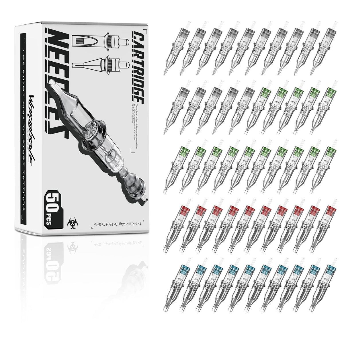 Wormhole Tattoo 50Pcs Needle Set assorted sizes front view