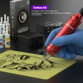 Wormhole Tattoo Kit user demonstrating practice on skin