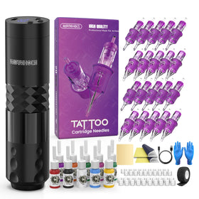 Wormhole Tattoo Wireless Tattoo Gun Kit 78PCS black model front view