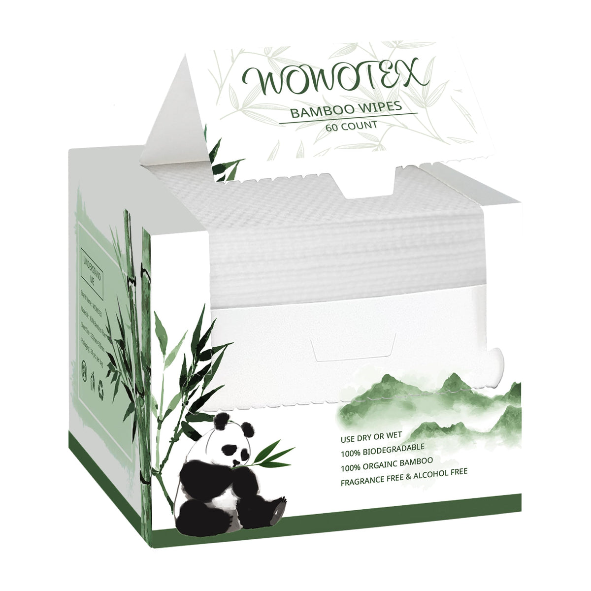 WOWOTEX Bamboo Rayon Disposable Face Towels front view with packaging