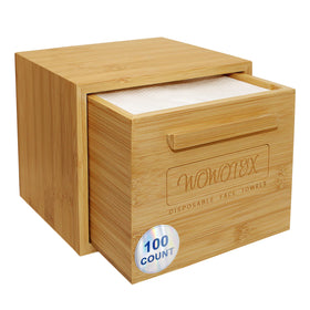 WOWOTEX Bamboo Towel Container front view with 100 face towels