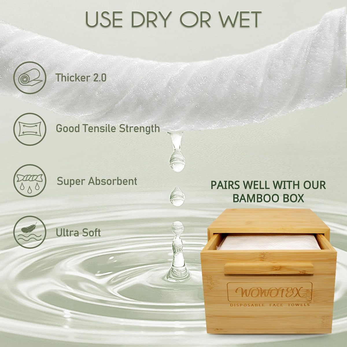 WOWOTEX Disposable Face Towels displayed in use for cleansing