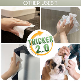 WOWOTEX Disposable Face Towels showing size comparison with hand