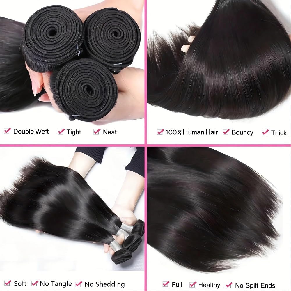 WOWQUEEN 10A Brazilian Straight Hair Bundles close-up