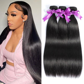 WOWQUEEN 10A Brazilian Straight Human Hair Bundles front view