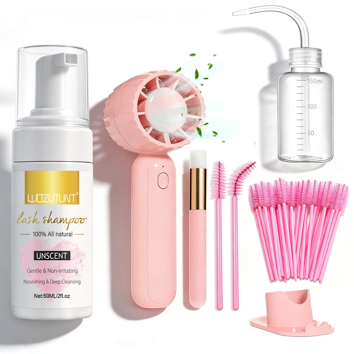 WOZUTUNT Eyelash Extension Cleanser Kit with lash shampoo and brushes