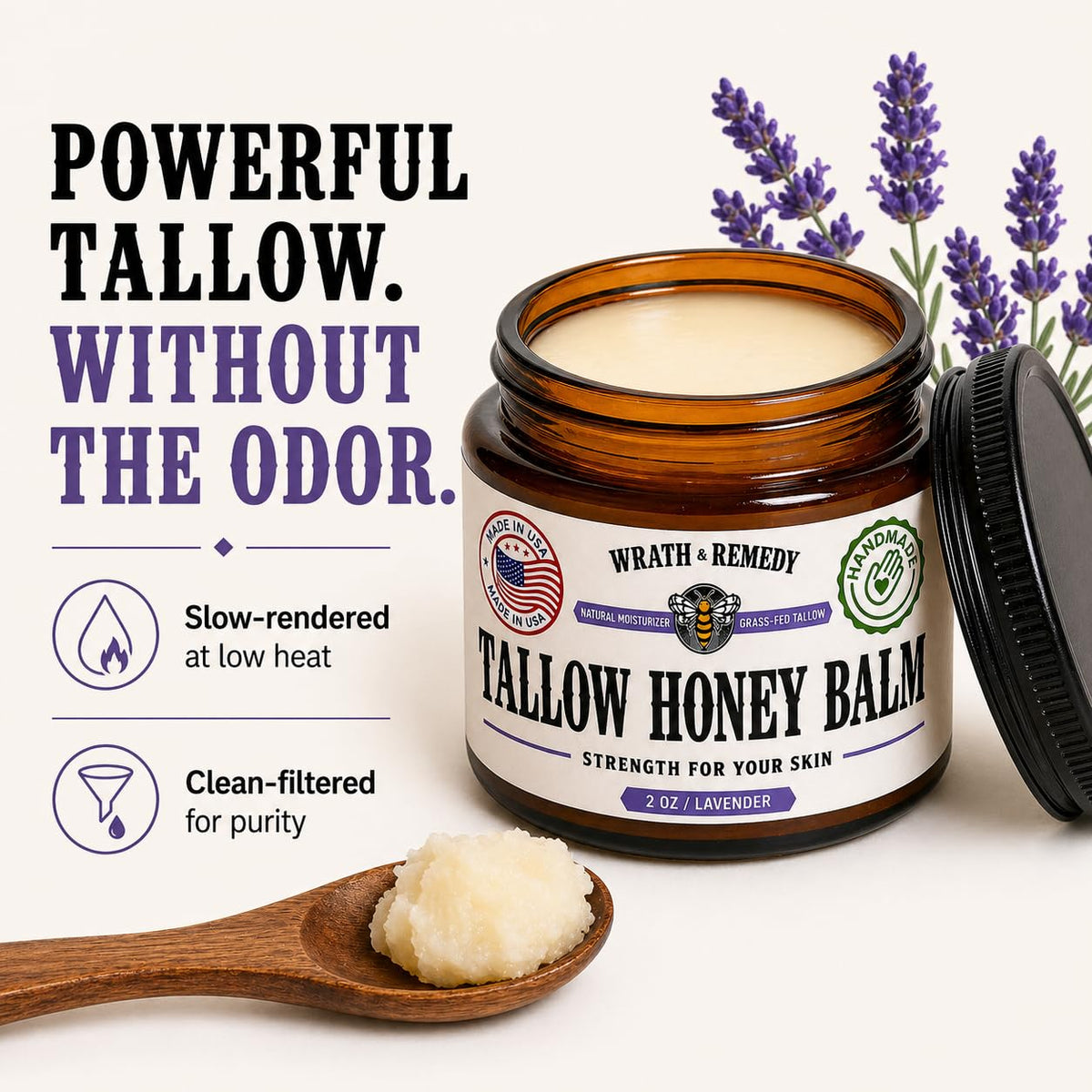 Wrath & Remedy Organic Beef Tallow & Honey Balm application on skin