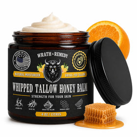 Wrath & Remedy Organic Beef Tallow Honey Balm front view, 4 OZ jar