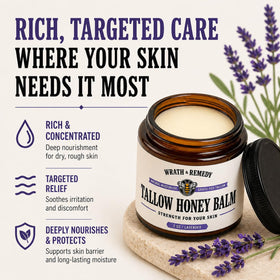 Wrath & Remedy Organic Beef Tallow & Honey Balm jar with lid, 2 OZ