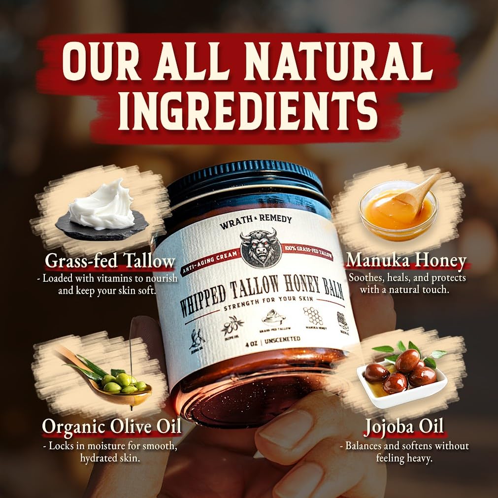 Wrath & Remedy Organic Beef Tallow Whipped Honey Balm with eucalyptus scent