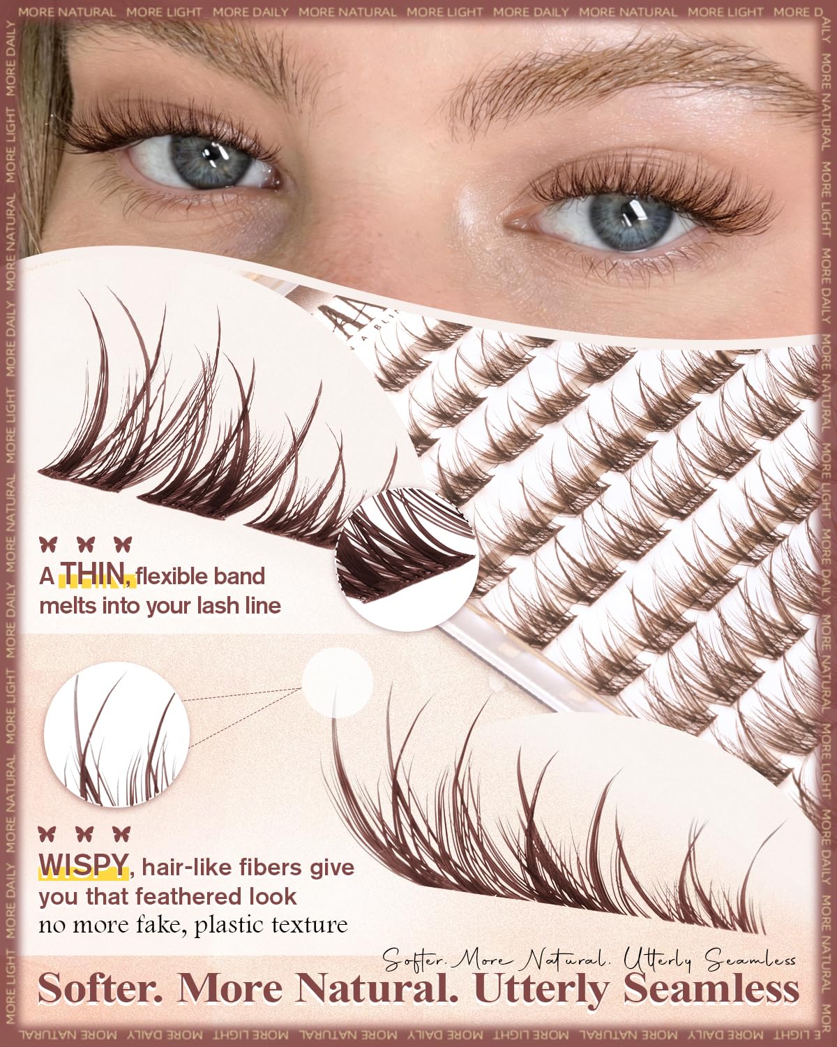 wtvane Brown Lash Clusters 10mm length detail