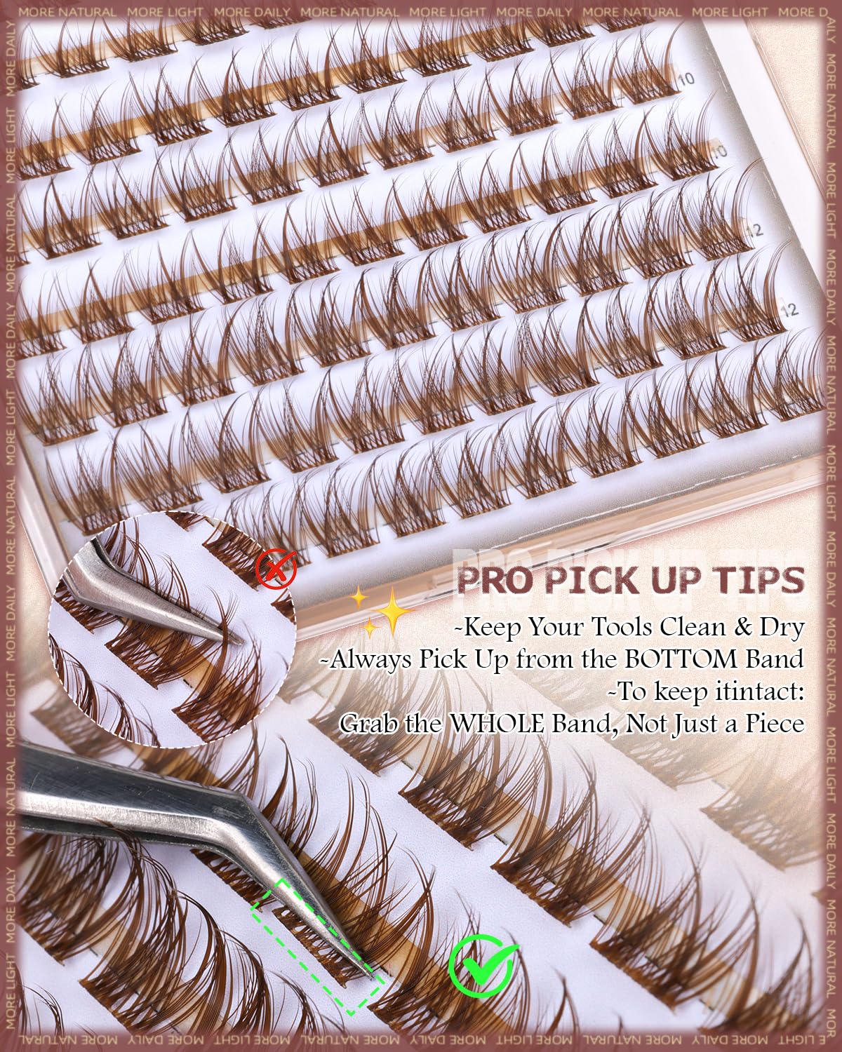 wtvane Brown Lash Clusters 12mm length detail