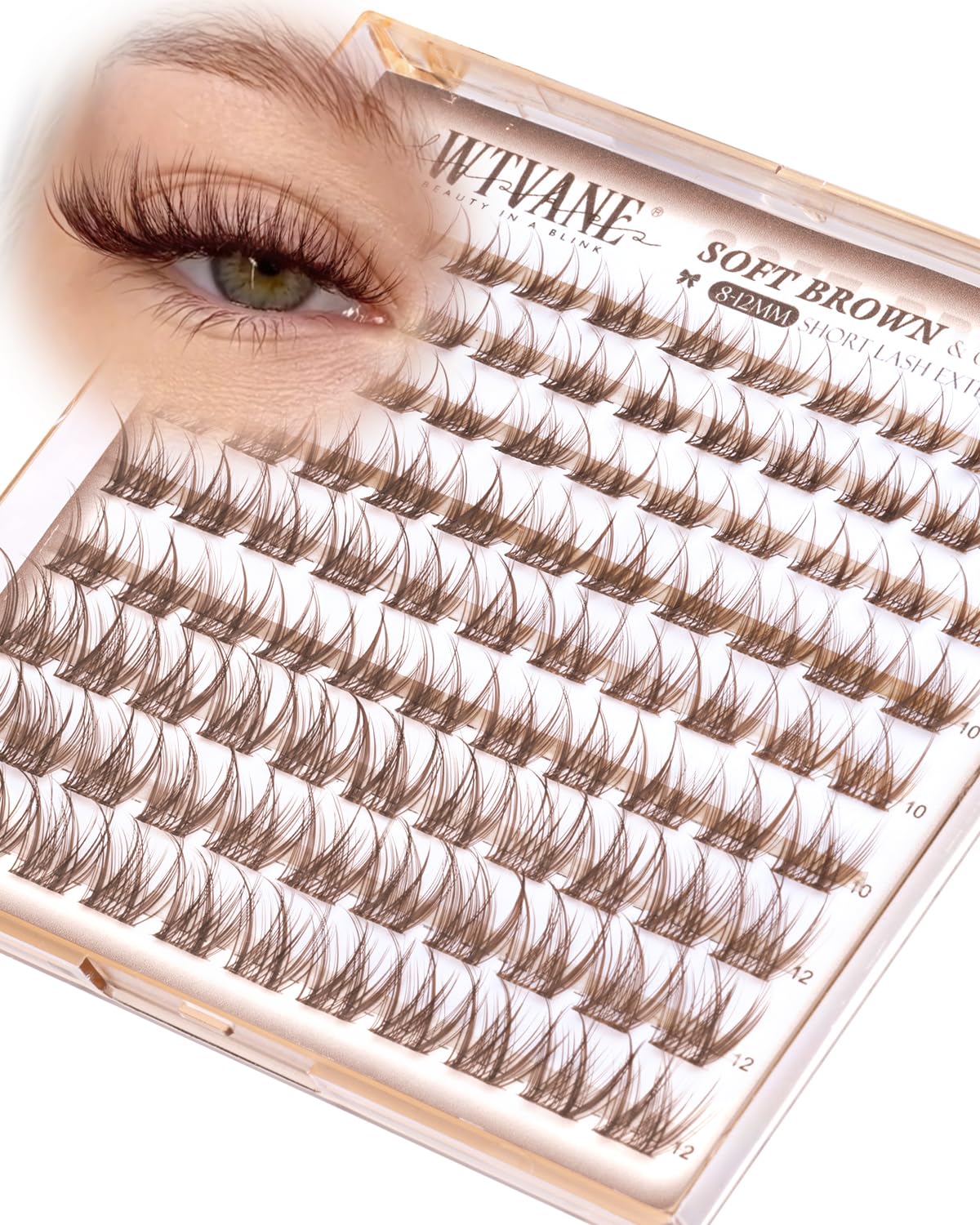 wtvane Brown Lash Clusters 8-10-12mm front view