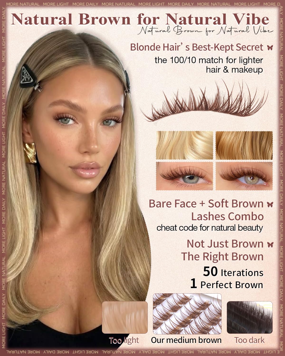 wtvane Brown Lash Clusters 8mm length detail