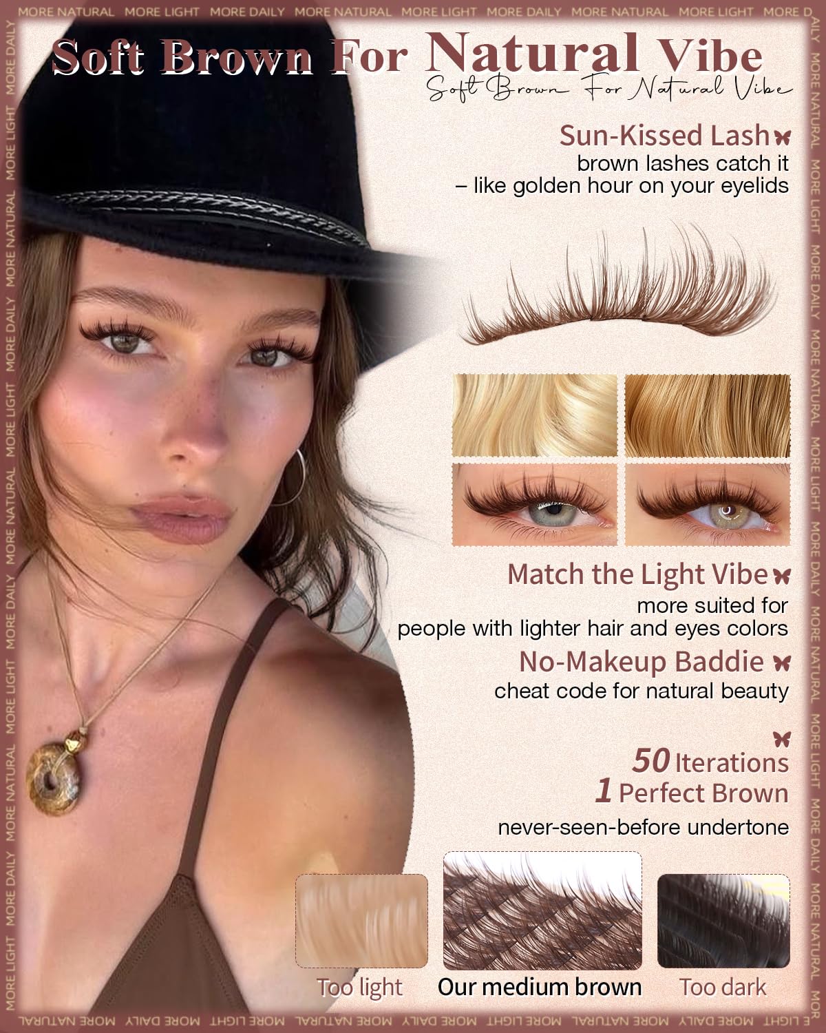 wtvane Brown Lash Clusters displayed with natural light