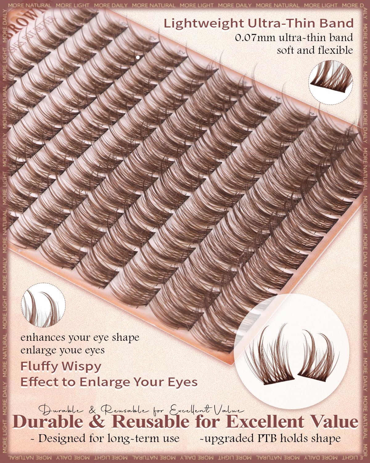 wtvane Brown Lash Clusters in hand for size reference