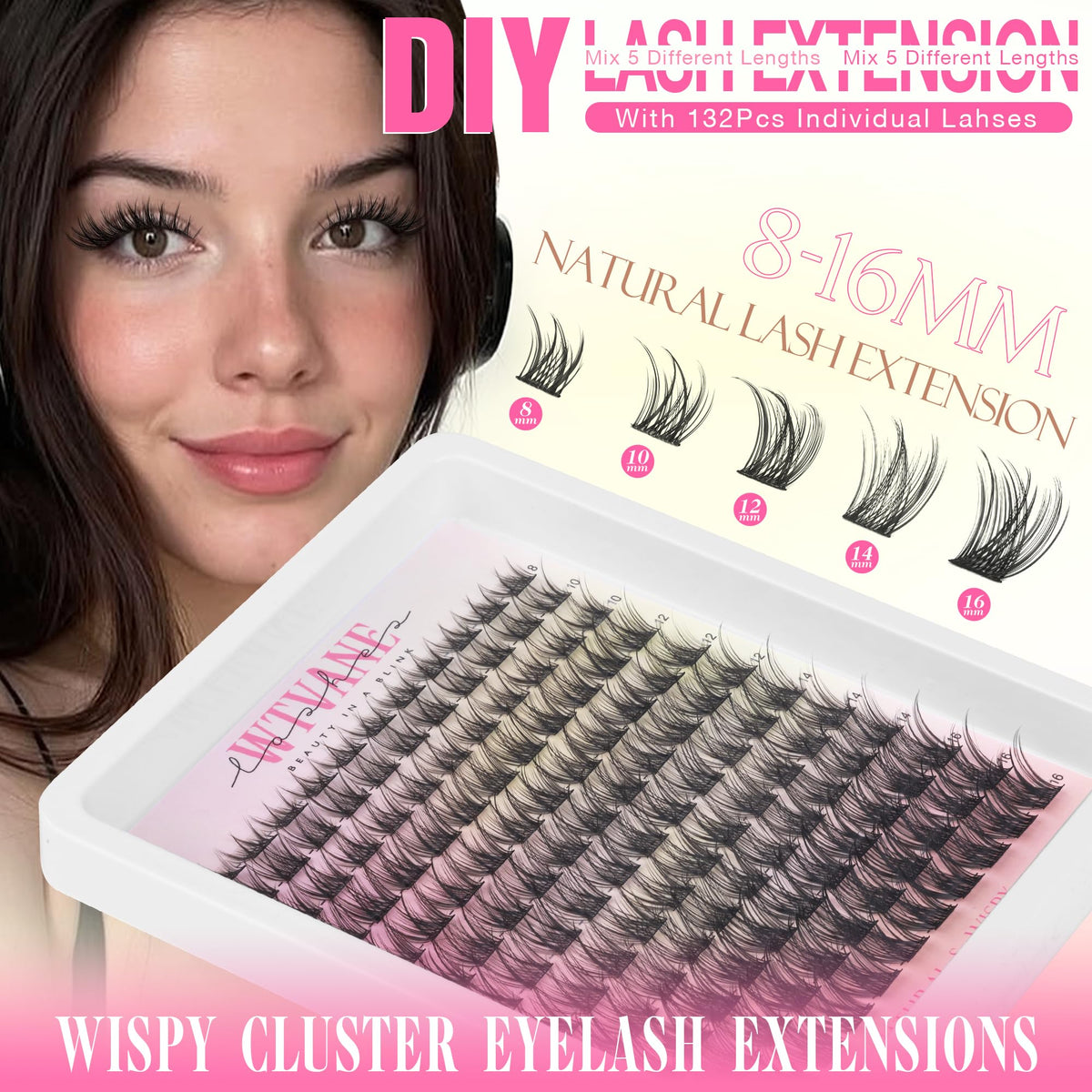 Wtvane Lash Clusters Kit contents including lash bond, seal, and tweezers