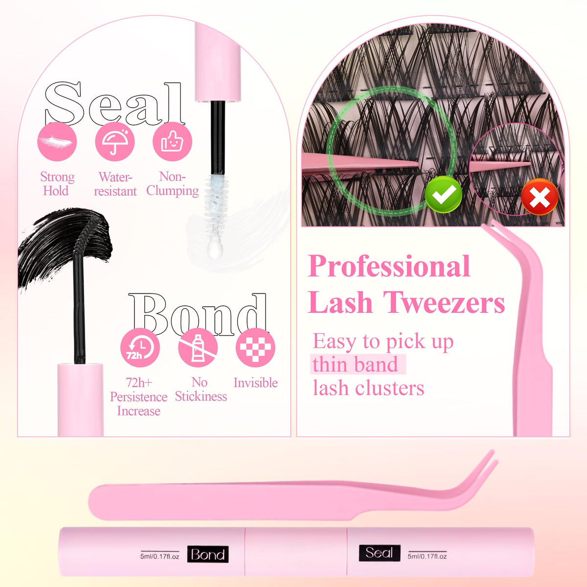 Wtvane Lash Clusters Kit displaying the natural look of applied lashes