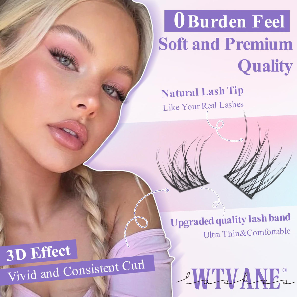 Wtvane lash clusters showing various lengths 10-16mm
